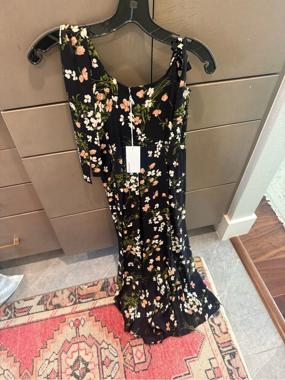 NWT Reformation Black Maxi Skirt with Pink & White Floral Print - Picture 3 of 4